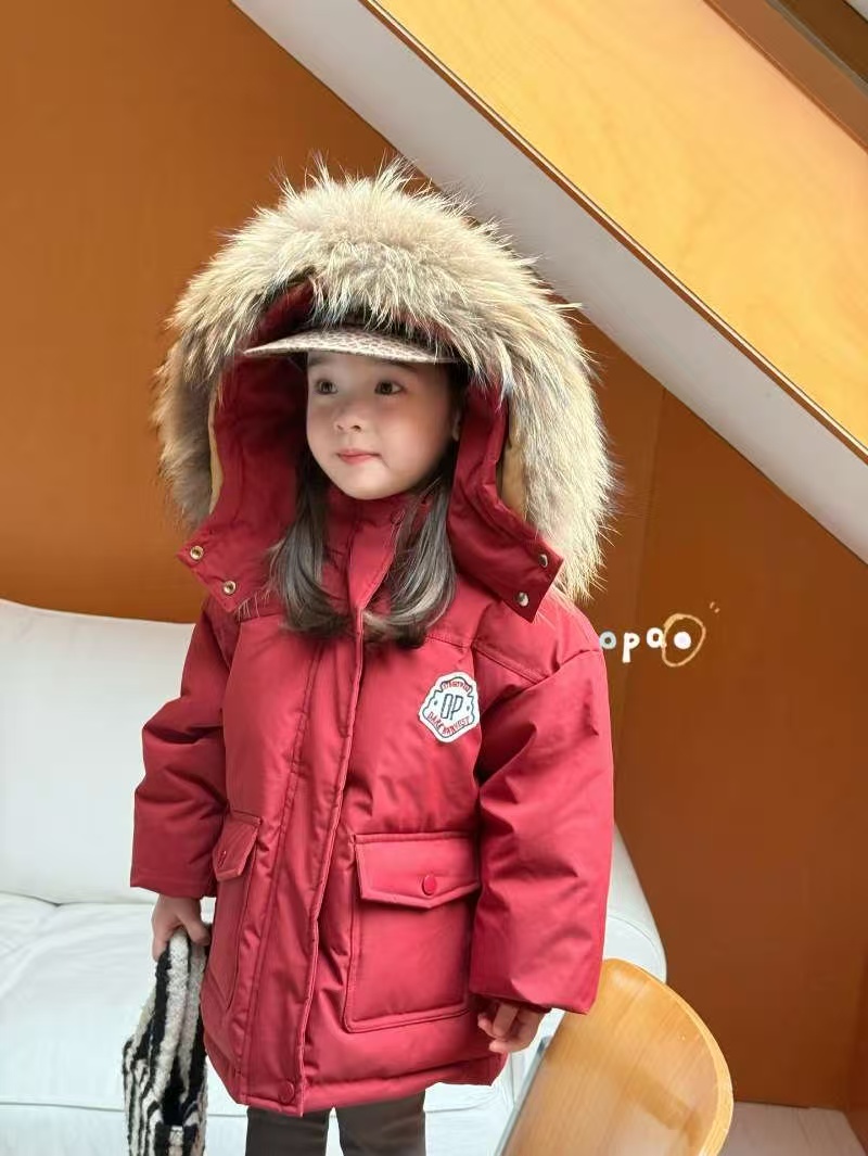 芝士玉米25冬女童OP红色羽绒服