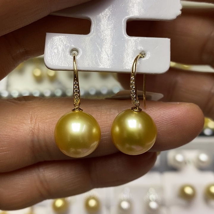 海水珍珠金珍珠耳坠18K金镶嵌