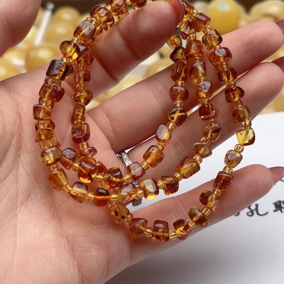 蜜蜡裸石未镶嵌花珀手串