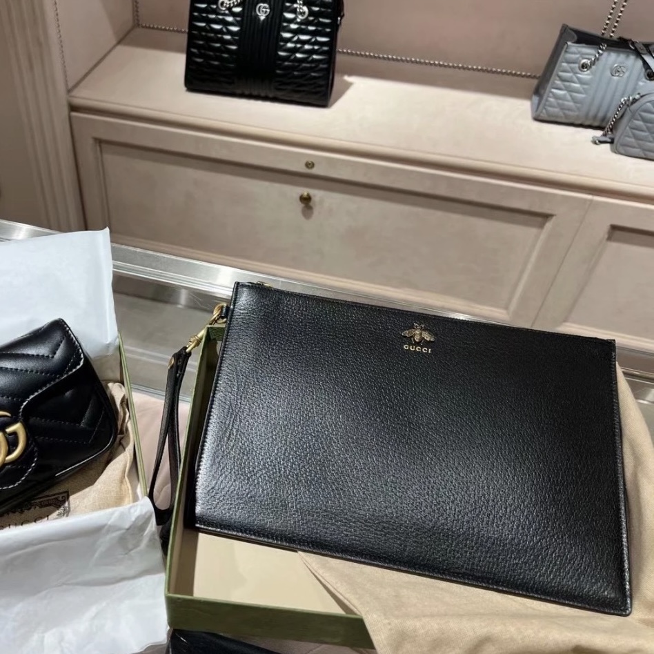 95新 GUCCI/古驰 /黑色/蜜蜂款/手拿包