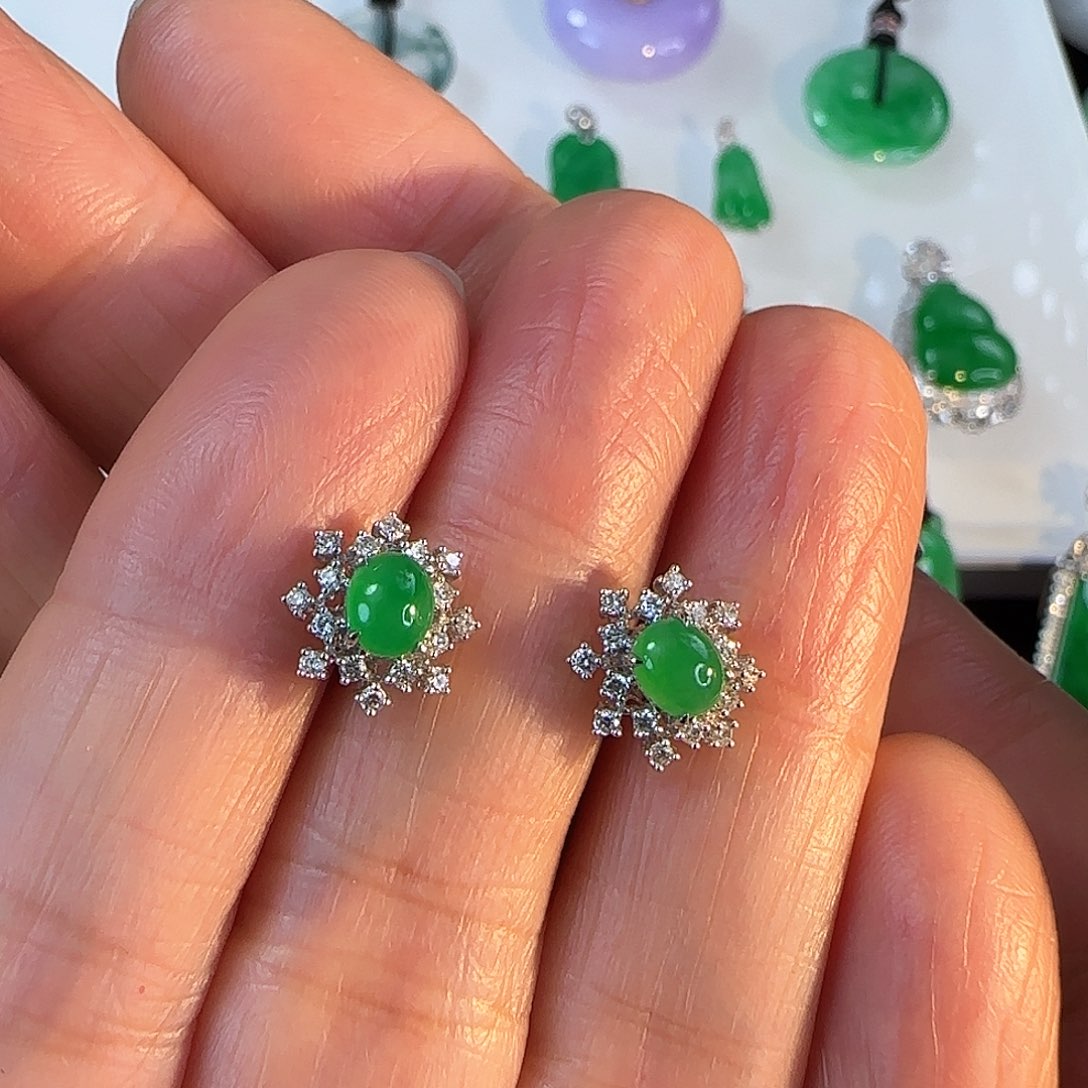 翡翠耳饰18K金镶嵌耳钉