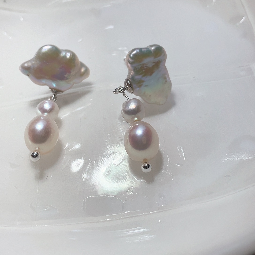 银S925镶嵌淡水珍珠耳饰