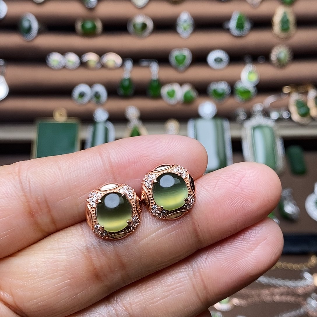 吊坠(不含链)银S925镶嵌和田玉（碧玉）耳饰