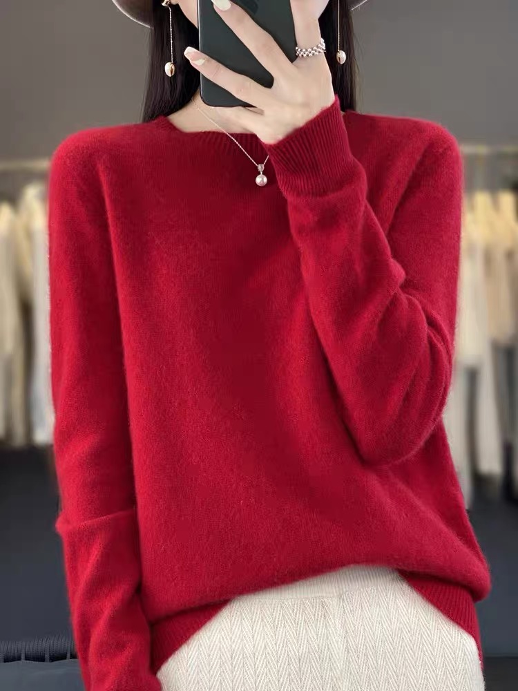 一线成衣圆领打底衫女内搭无缝一体新款秋冬毛衣宽松套头针织衫潮