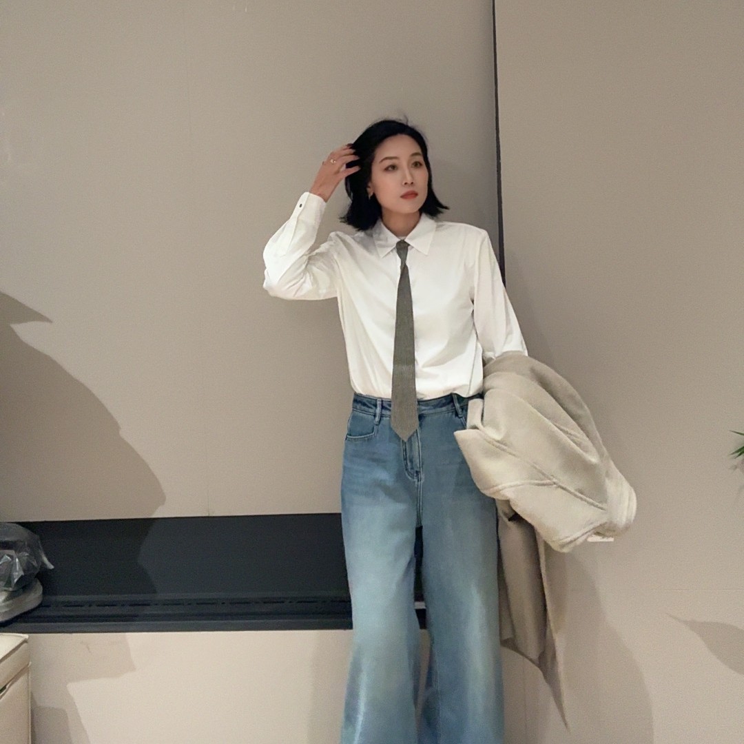 【二姐同款】法式优雅气质通勤长袖衬衫女春秋领带衬衣时尚66126