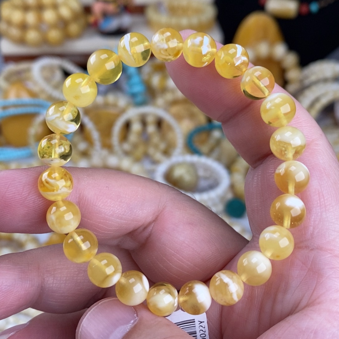 蜜蜡未镶嵌手链金瓷白妖花8mm圆珠