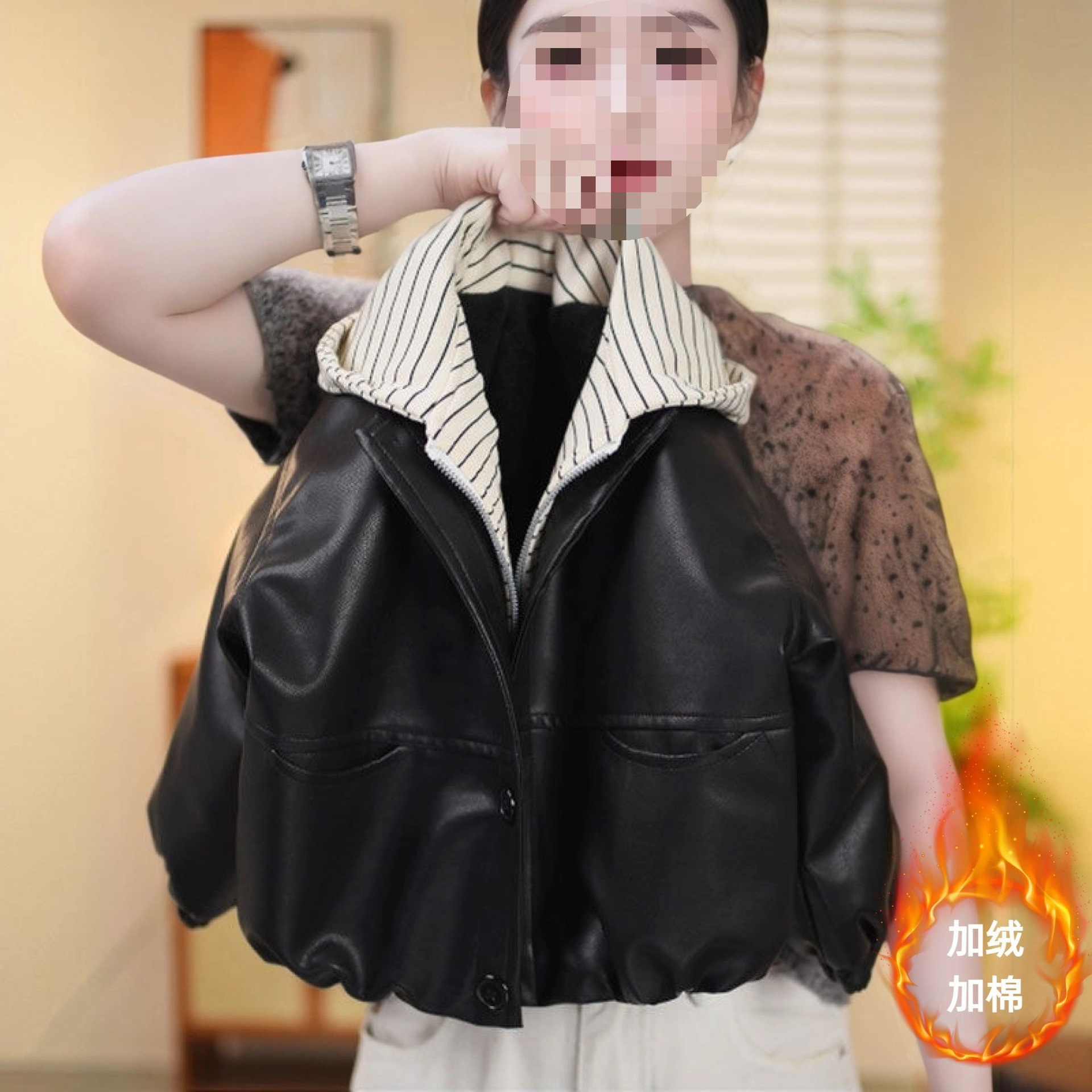 儿童皮衣秋款202新款儿童韩版洋气皮外套中大童女孩连帽皮夹克