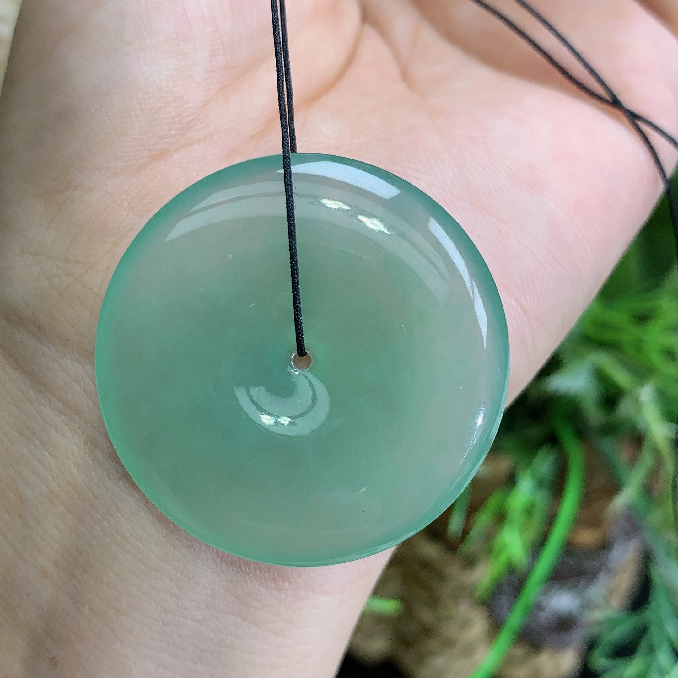 缅甸天然翡翠A货冰种起胶晴绿平安扣吊坠钟尺寸36.2/6.1mm