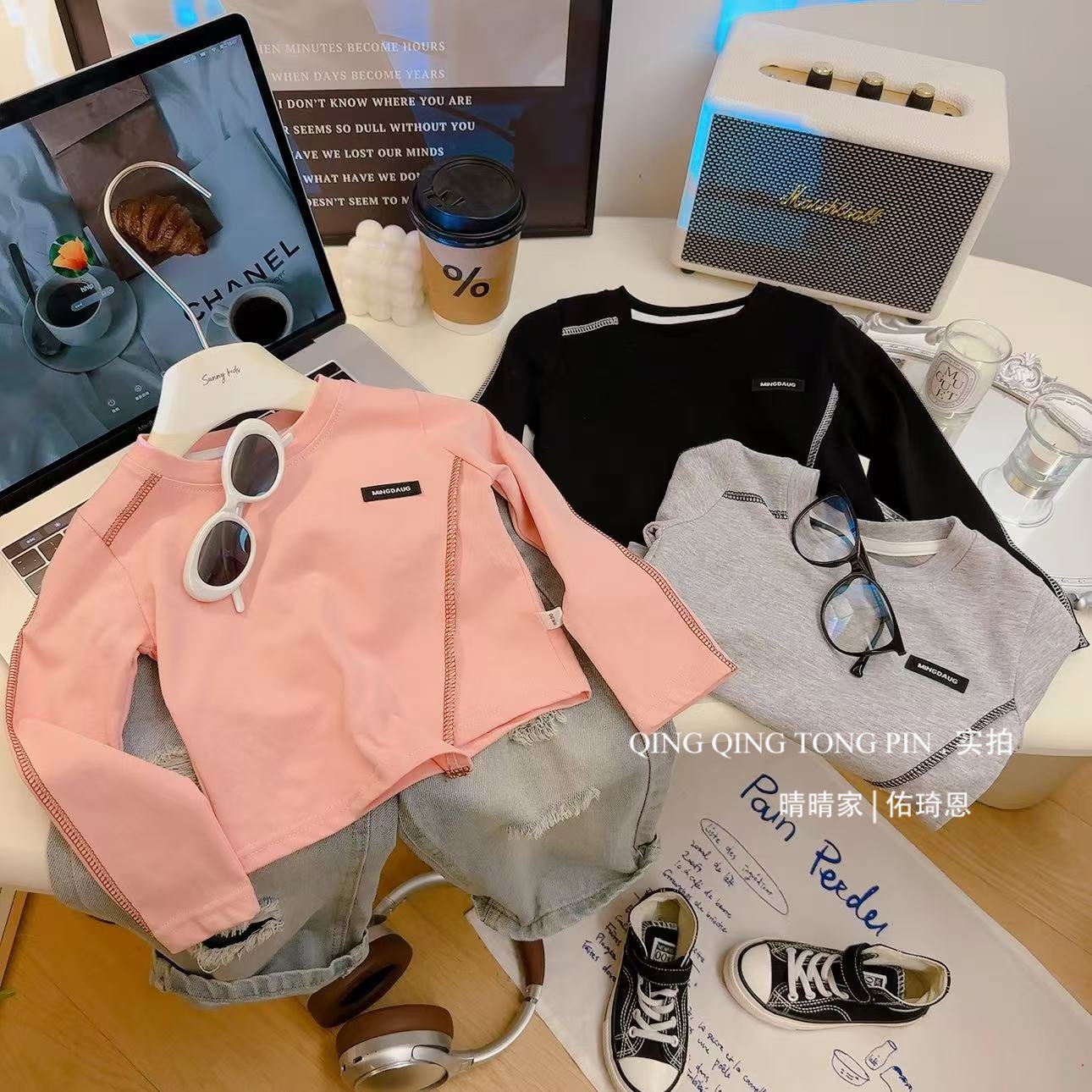 春季爆款女童纯棉不规则长袖打底衫儿童韩版辣妹超洋气亲肤上衣