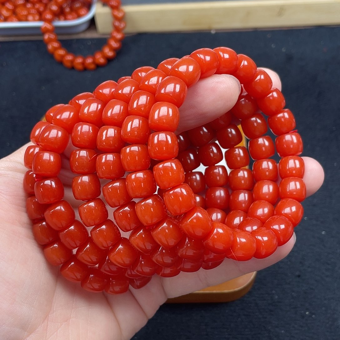 未镶嵌6号保山锦红亮光卡10直切手链南红玛瑙