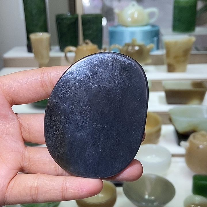 和田玉未镶嵌挂件青花杯垫