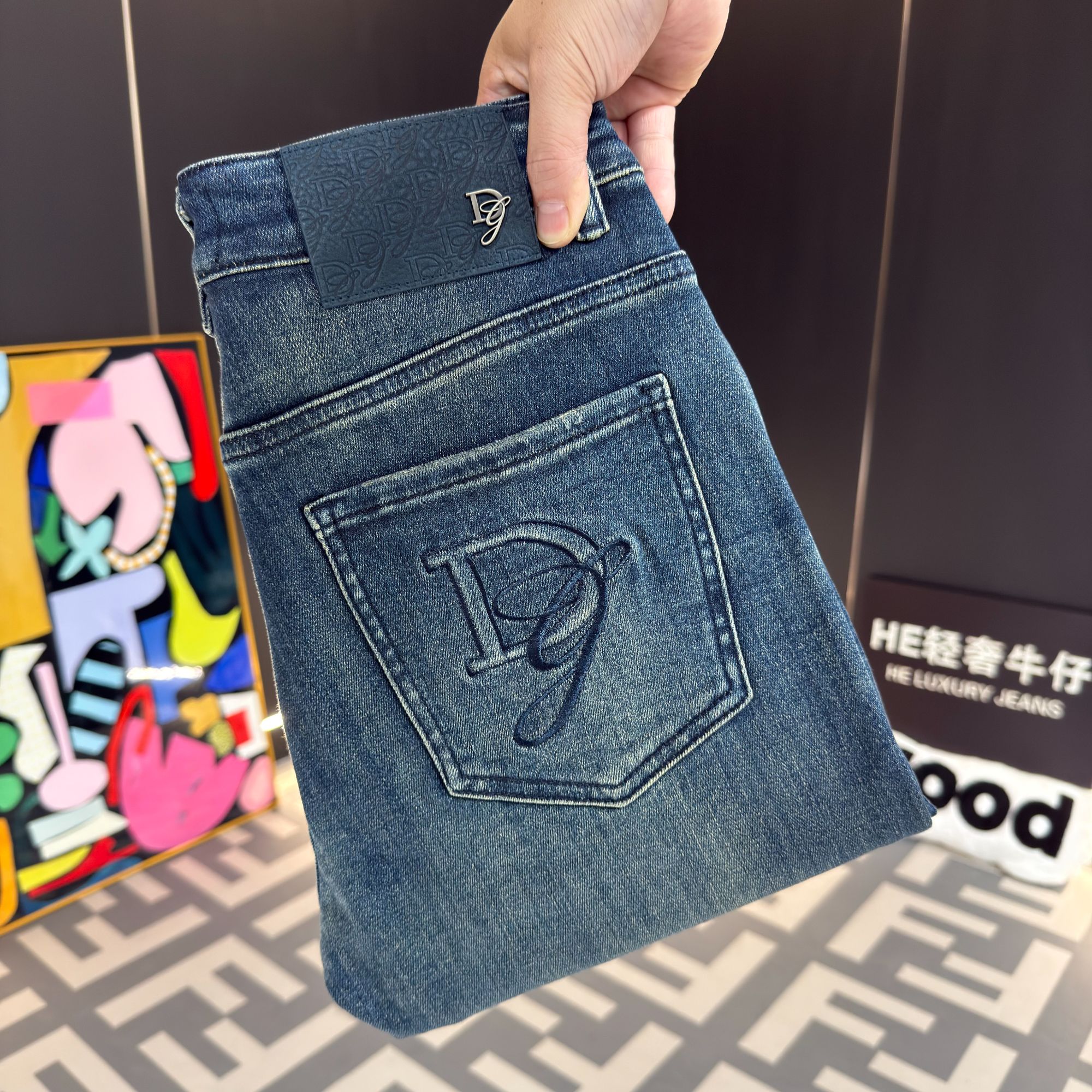 【HE专属】简欧风修身秋冬男士牛仔裤高弹力轻奢直筒水洗时尚潮流