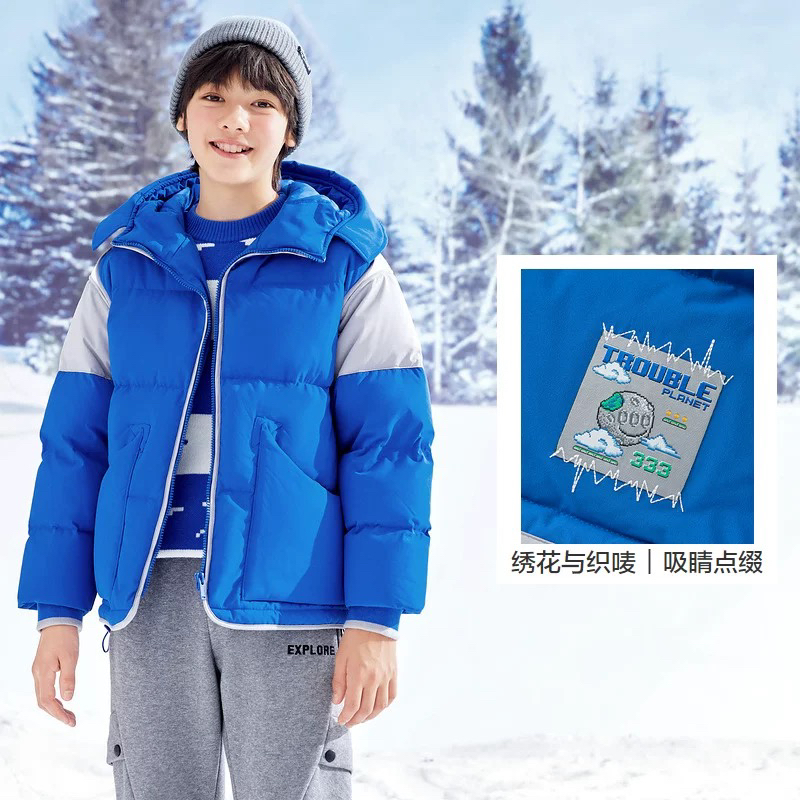 童装冬季男童中大童保暖时尚外套连帽撞色拼接潮酷卡通动漫