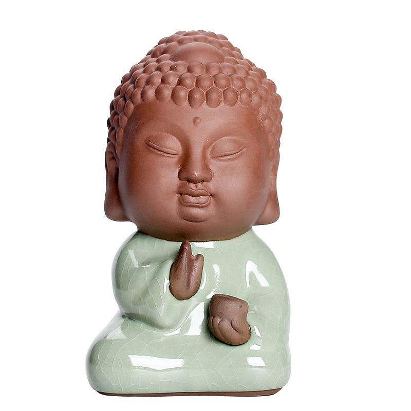 陶瓷哥窑手工艺品小如来佛像摆件中式博古架茶盘茶桌禅意装饰品