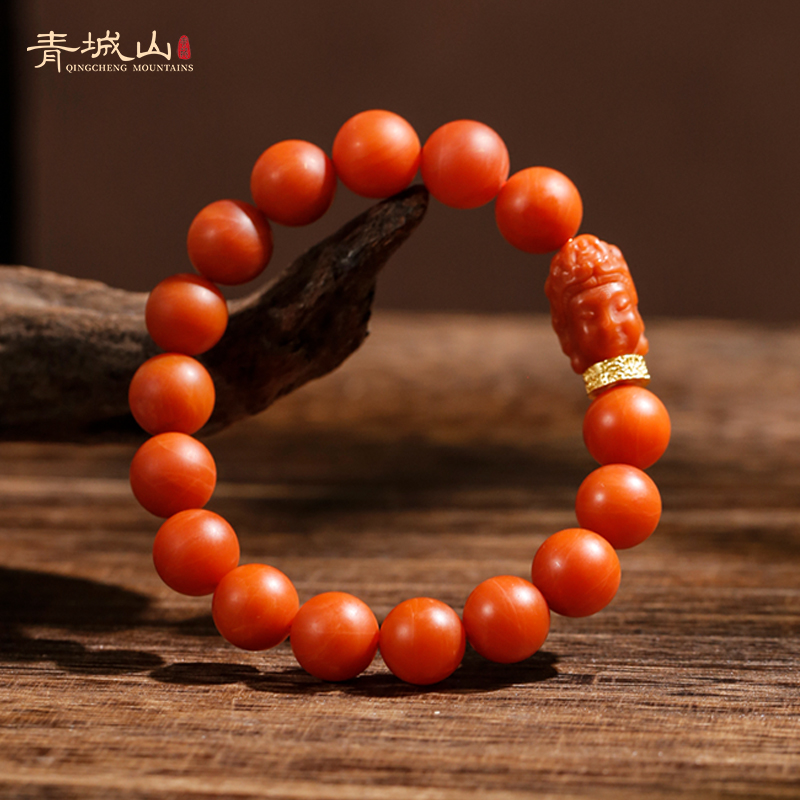 青城山天然保山南红手串柿子红11mm慈航真人保山观音单圈手链