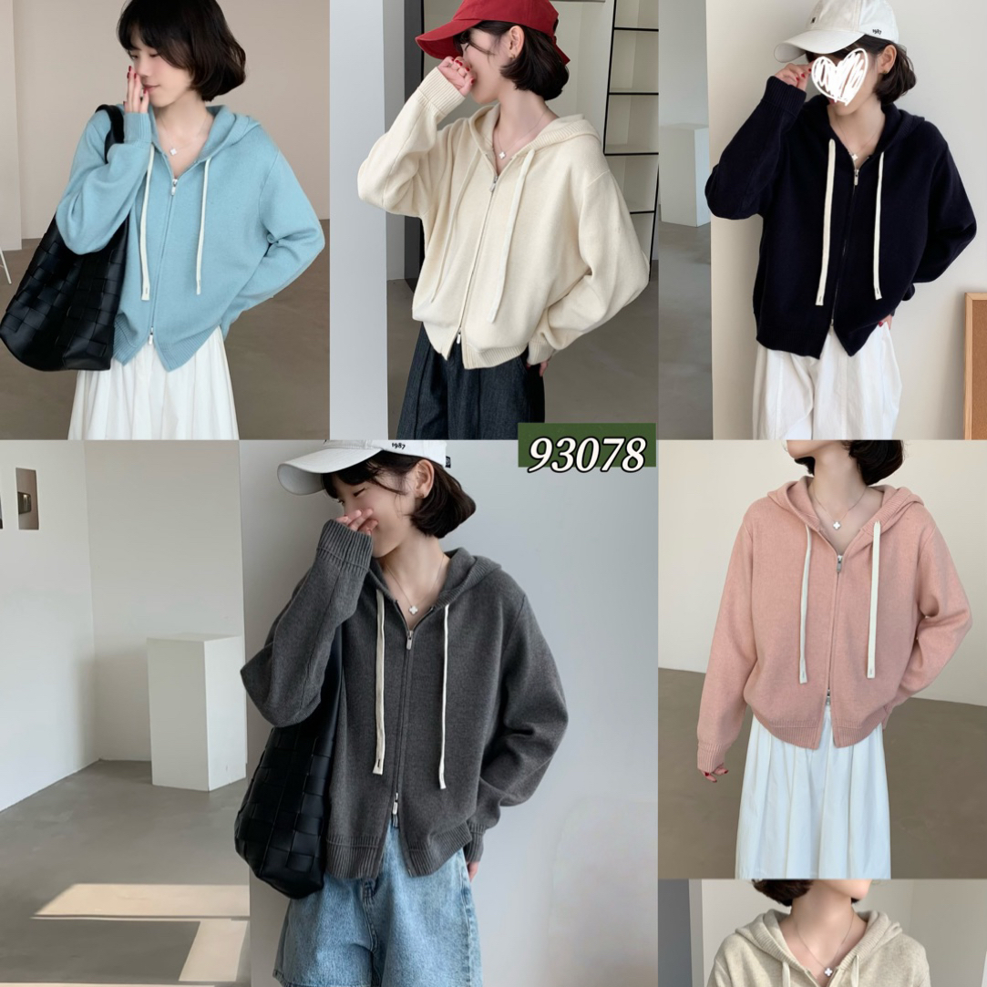 93078 韩系慵懒拉链帽衫