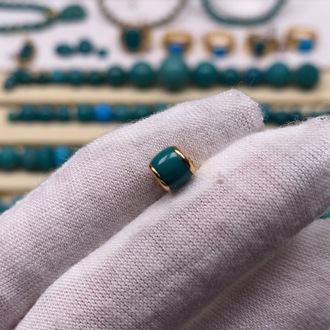 绿松石18K金镶嵌珠宝奇石汉堡6mm