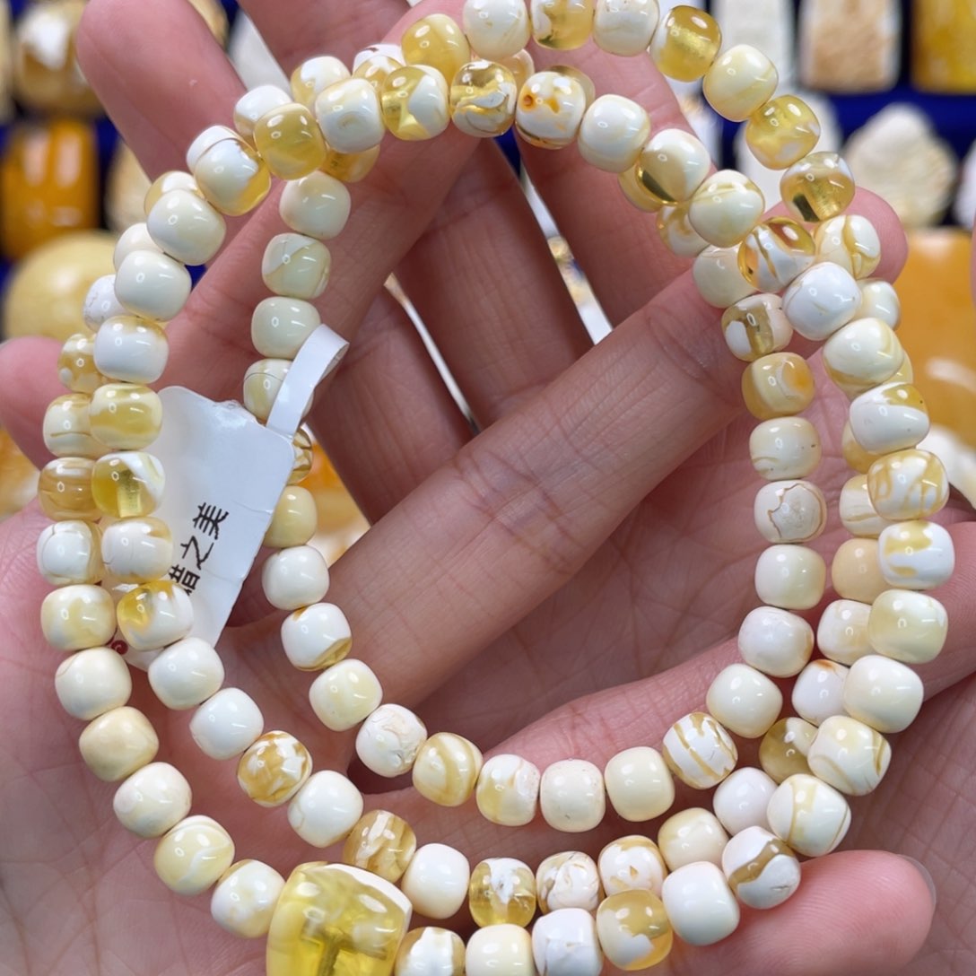 蜜蜡裸石未镶嵌琥珀蜜蜡108卡6.4mm