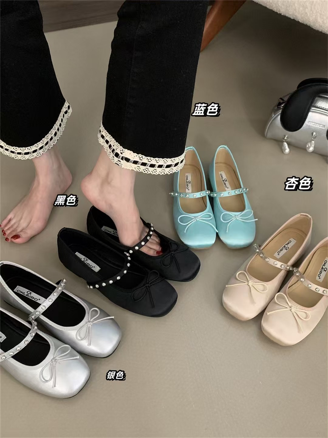 L B569 法式复古小众水钻芭蕾舞单鞋女2025新款浅口蝴蝶结平底鞋