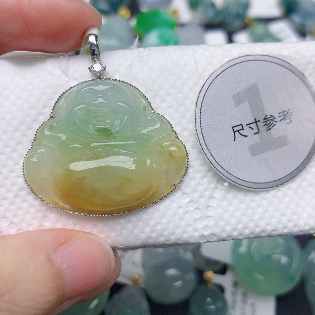 颈饰18K金镶嵌翡翠天然缅甸A货翡翠