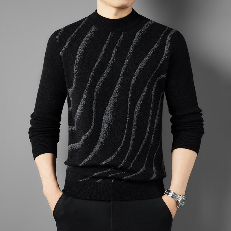 【80支精纺】480克冬季半高领男装男士100羊毛衫套头加厚针织衫