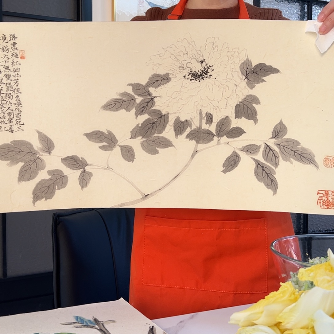 墨***，书法吴老师牡丹画