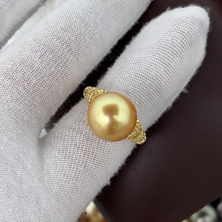 定制海水珍珠银S925镶嵌戒指/指环11-12mm金珠戒指一颗