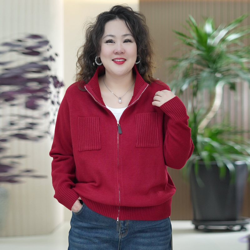 千绒纱针织开衫大码软糯保暖宽松立体贴袋秋冬季柔软毛衣外套女潮