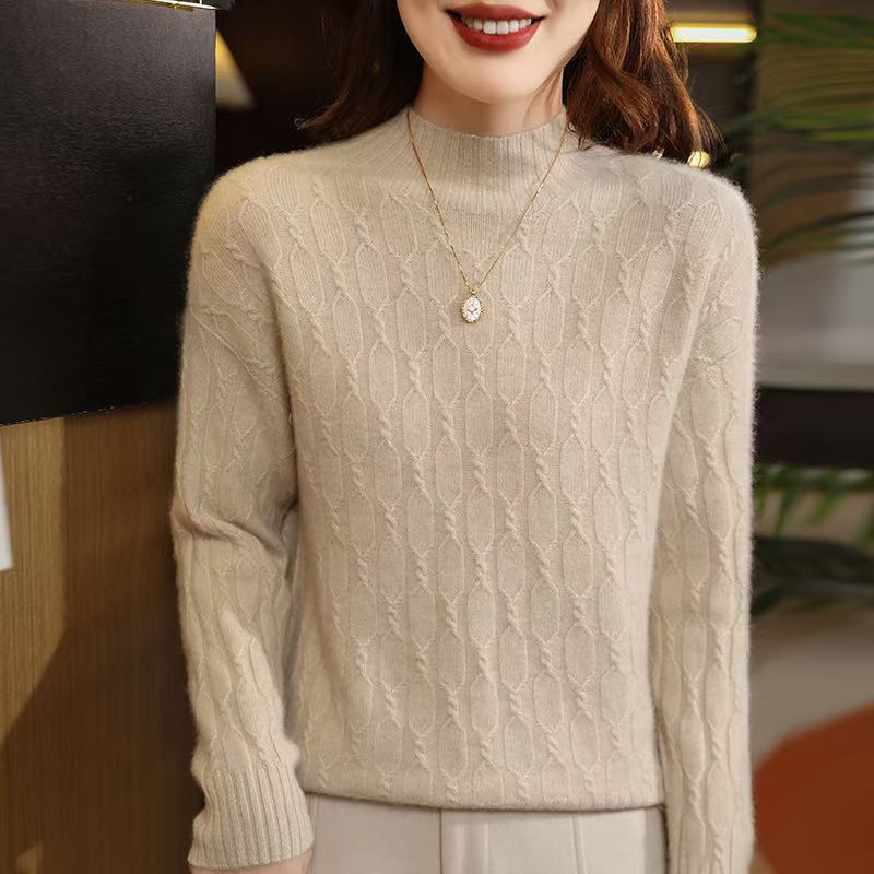 涵玖玥【100羊毛】扭结半高领气质软糯上衣暮07-8892