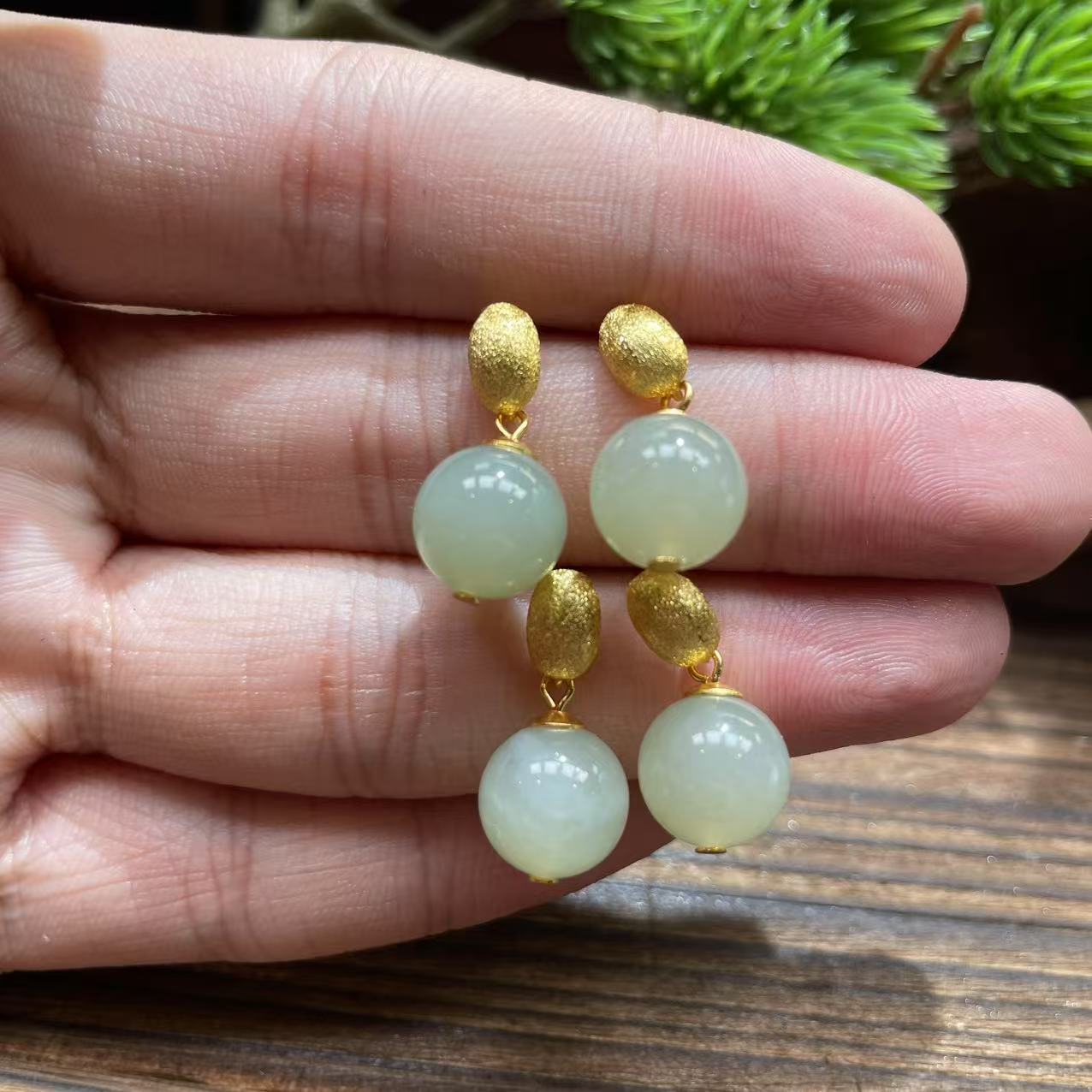 【菲】和田玉耳饰多样性发其一对@k