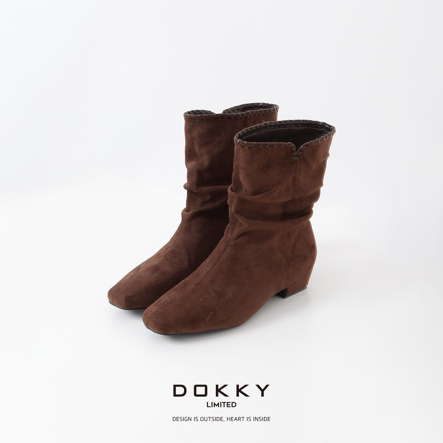 Dokky「游吟西部靴」定制绒感环保皮.法式小复古堆堆靴D0316