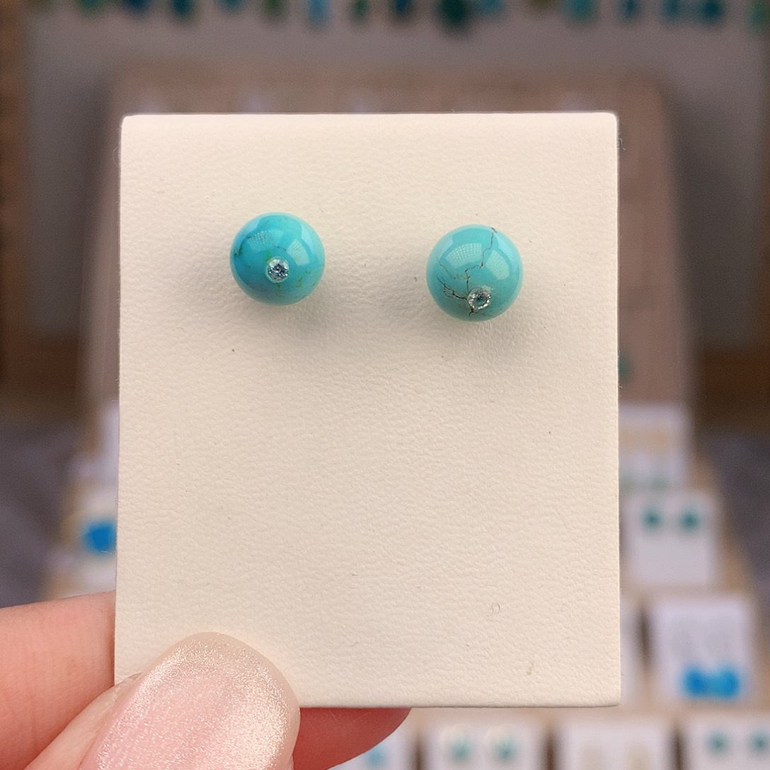 绿松石银S925镶嵌耳饰