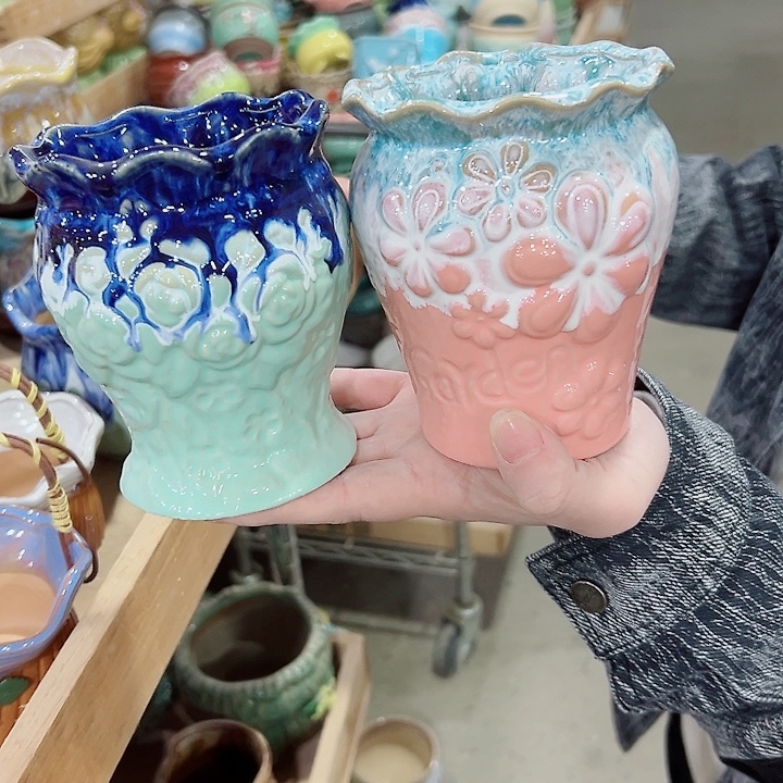 有孔.凑满10元发货多肉陶瓷花盆！