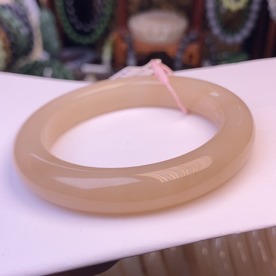 和田玉老矿熟藕粉红粉脂膏手镯56.6圈未镶嵌