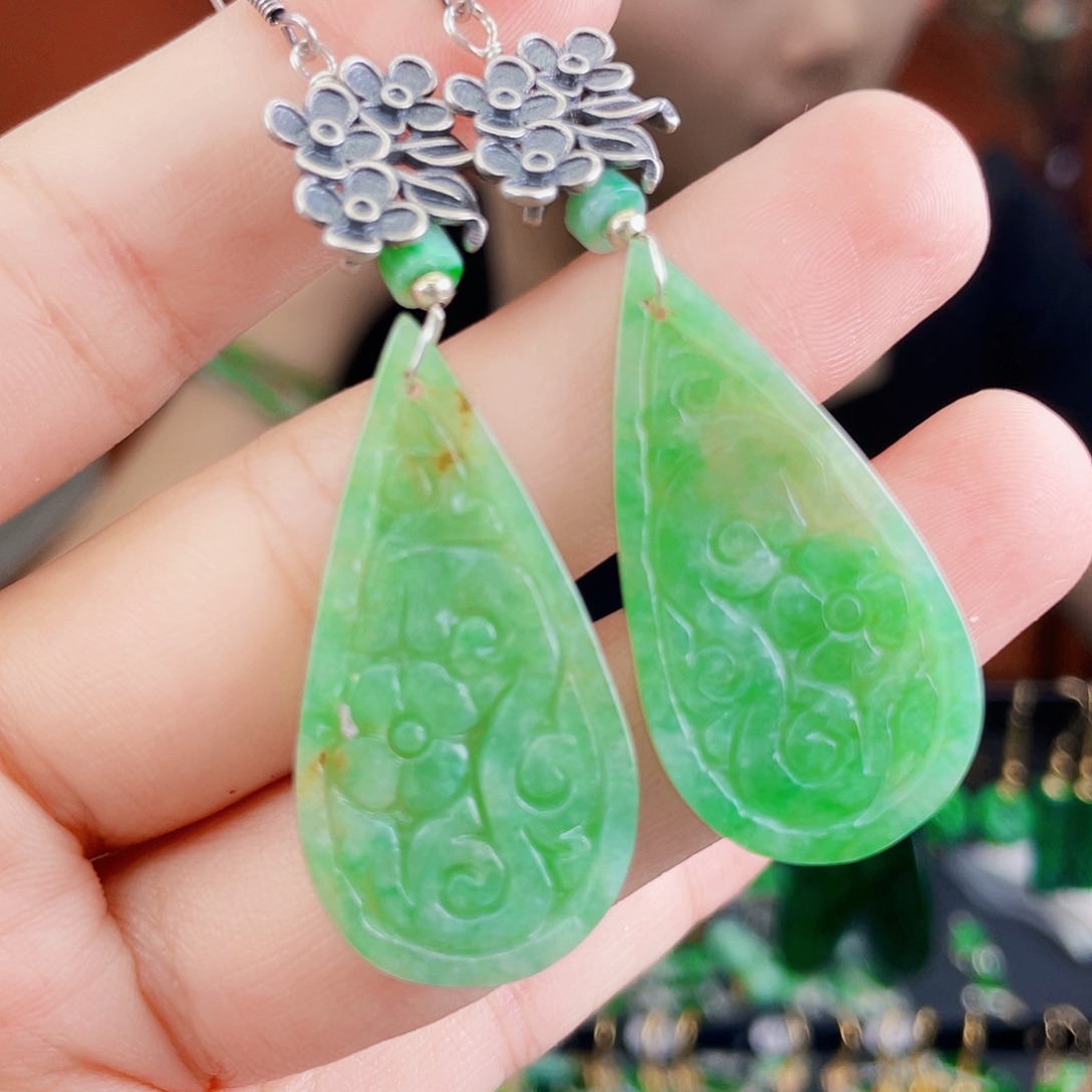 翡翠银S925镶嵌耳饰
