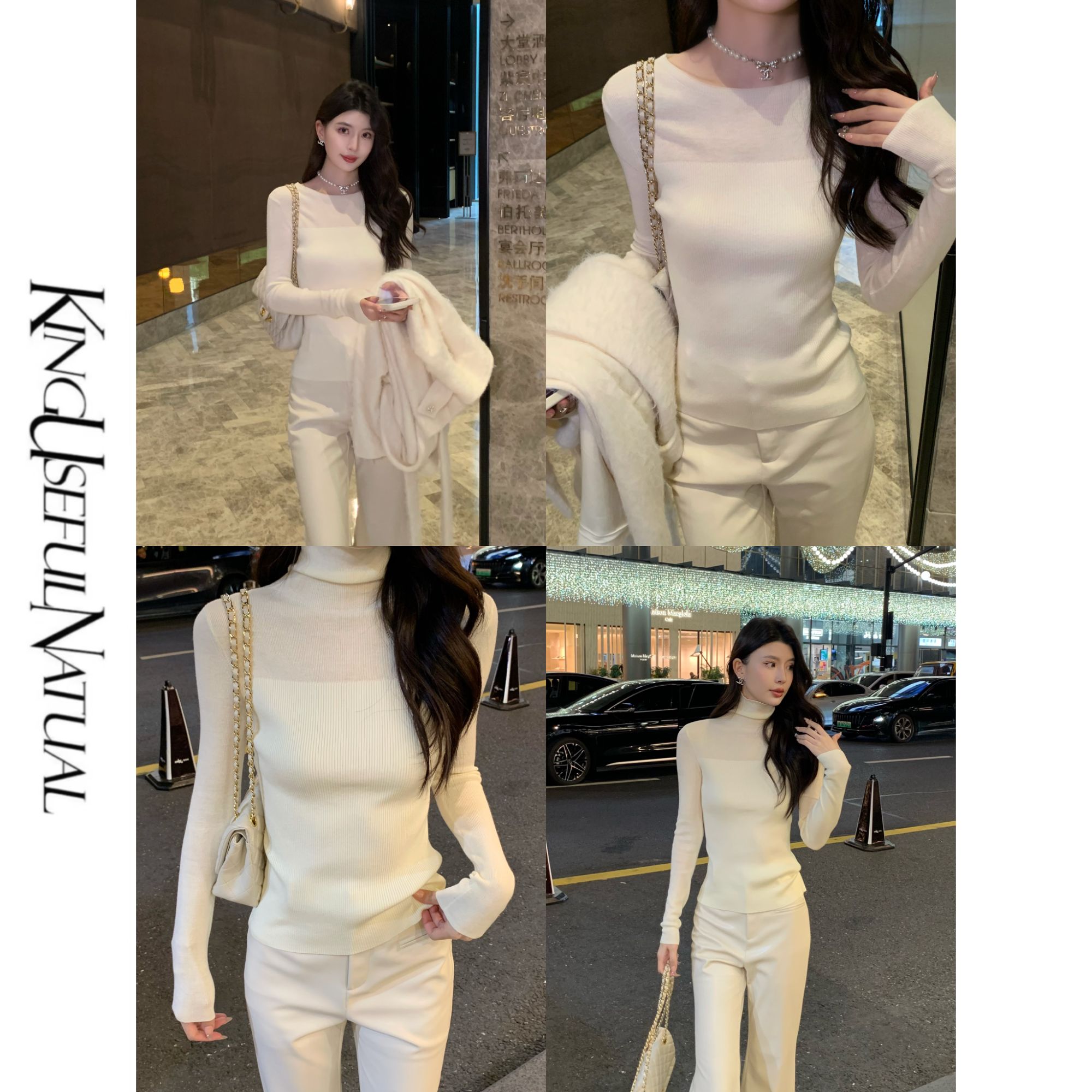 KUN【白昼】时髦层次 高级多织拼接微透肌理薄款针织打底衫上衣