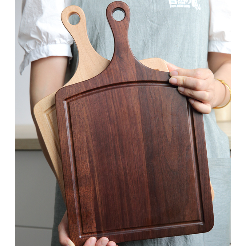 （高货）自然之风榉木/北美黑胡桃木带孔/细柄料理板摆盘盘子