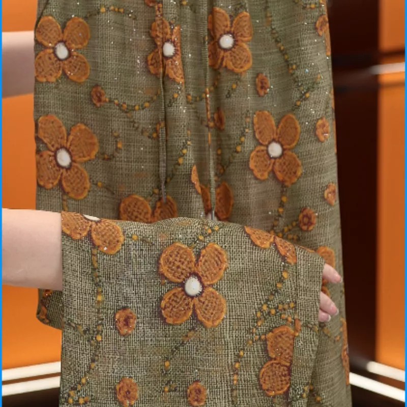 【3D烫花工艺】四季青2025新款高腰垂直冰丝凉感透气阔腿裤C012艾青