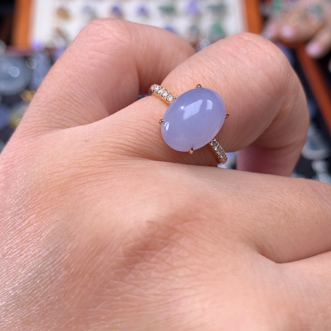 18K金镶嵌戒指翡翠紫罗兰蛋面戒指