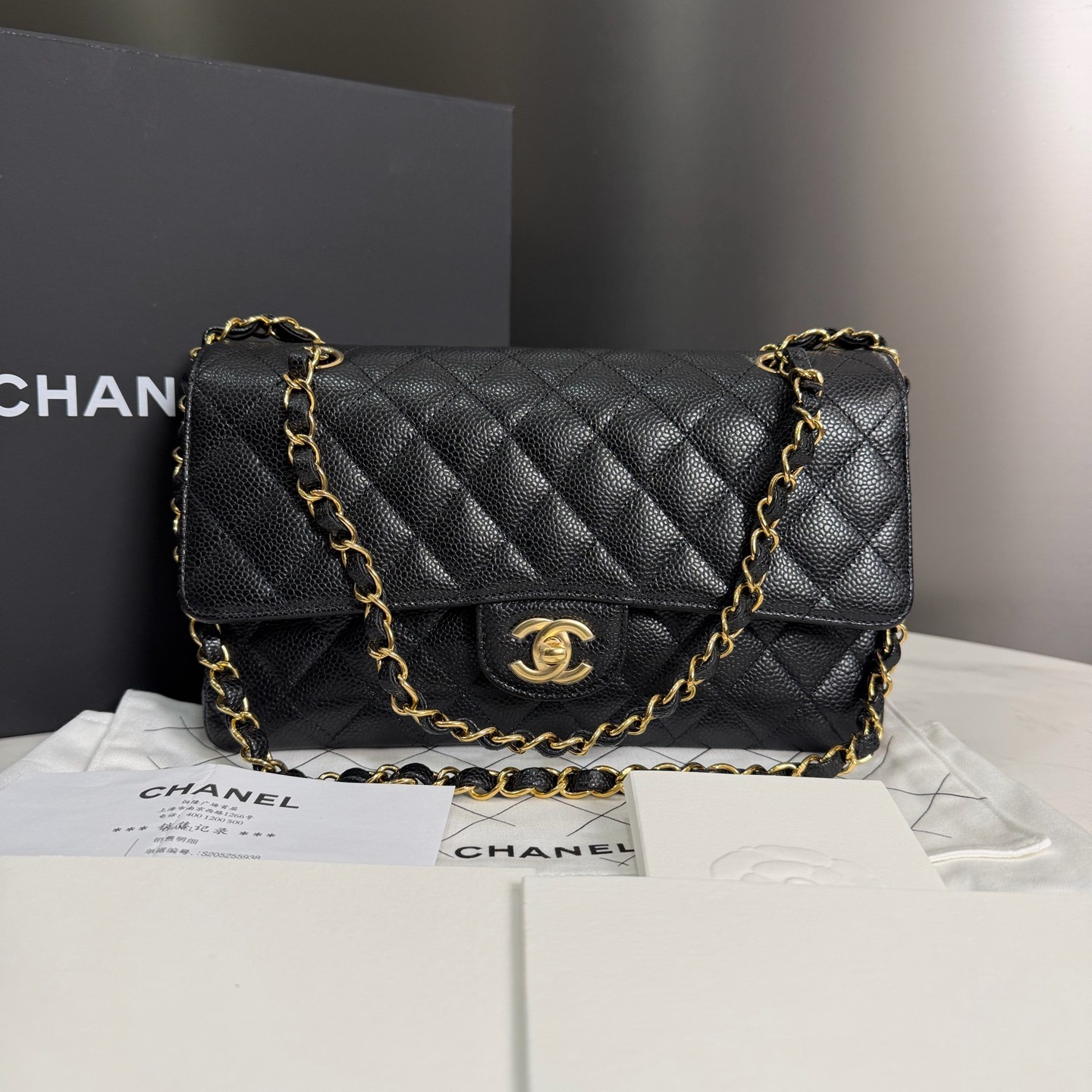 未使用 Chanel/香奈儿 芯片款，中号CF 经典菱格金扣链条18488509