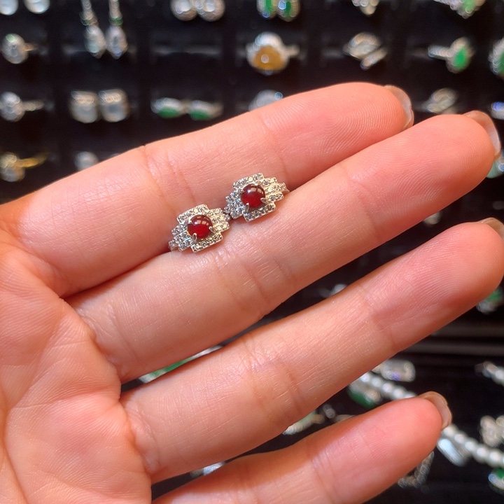 小***砸翡翠银S925镶嵌耳饰耳包