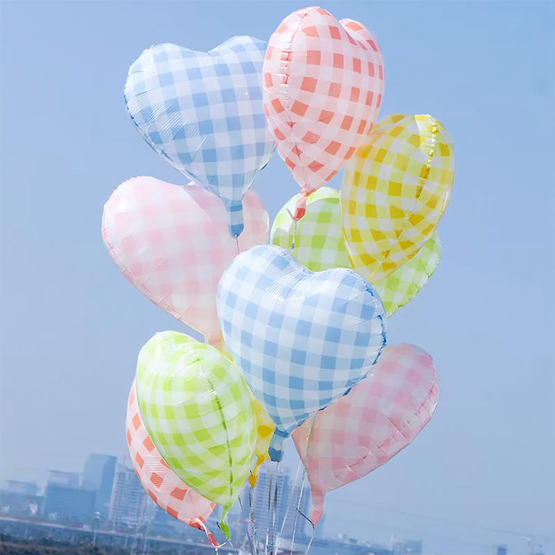 ins风网红爱心格子18寸爱心铝膜气球生日派对装饰拍照道具布置