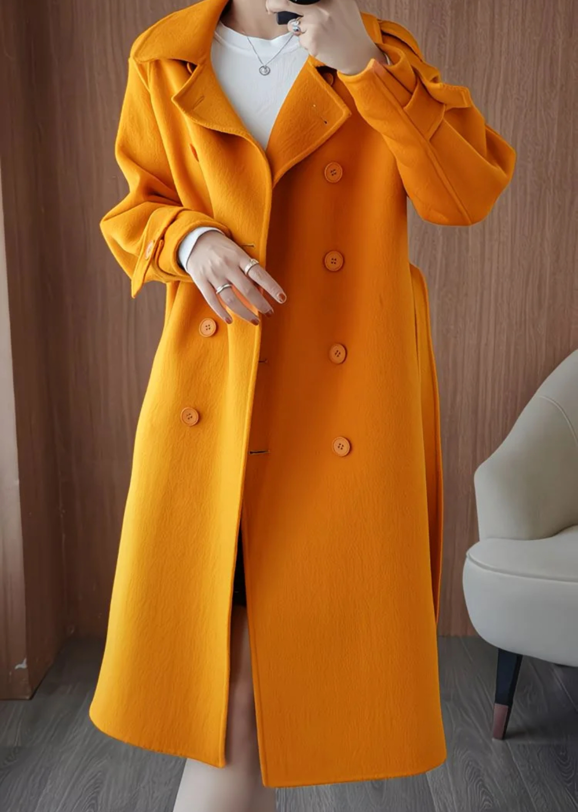 A124秋冬长款经典16粒扣毛呢外套韩版羊毛大衣翻领显瘦双面呢韩版