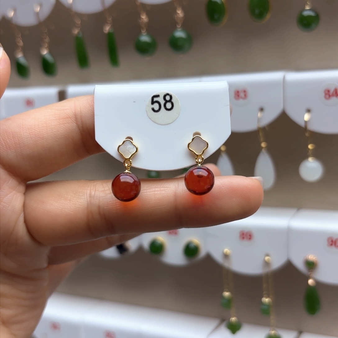 琥珀耳饰银S925镶嵌琥珀