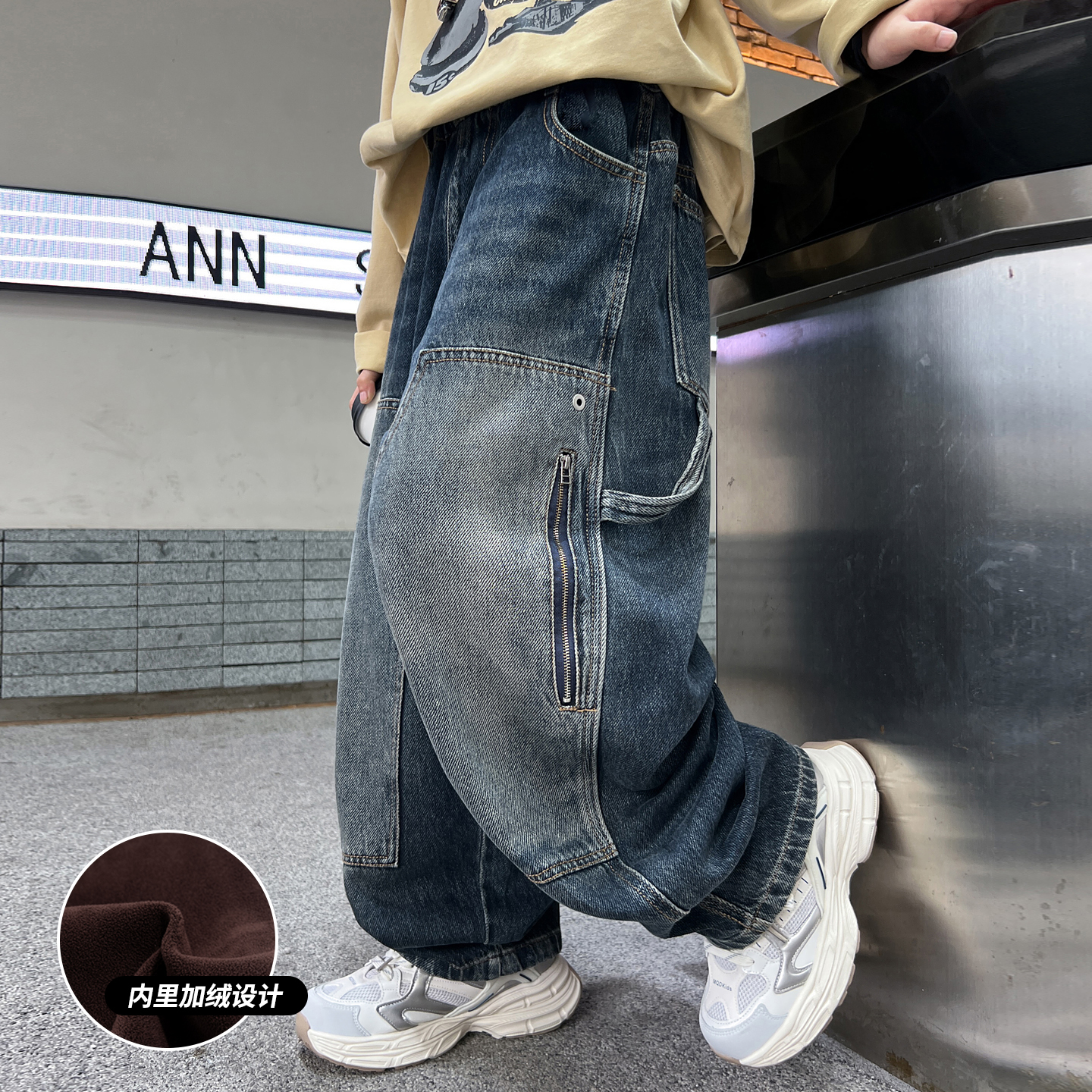 男童牛仔裤大儿童秋冬装加绒裤子2025新款秋款加厚工装长裤痞帅潮