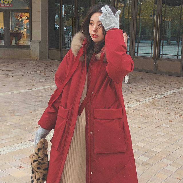 波司登联名宝康林Lecea Alice红色羽绒服女中长款2025新款韩版加