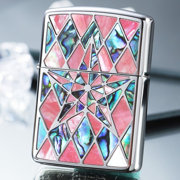 【老李鉴定】Zippo打火机盔甲双面粉贝贝壳五芒星DY9912GQ