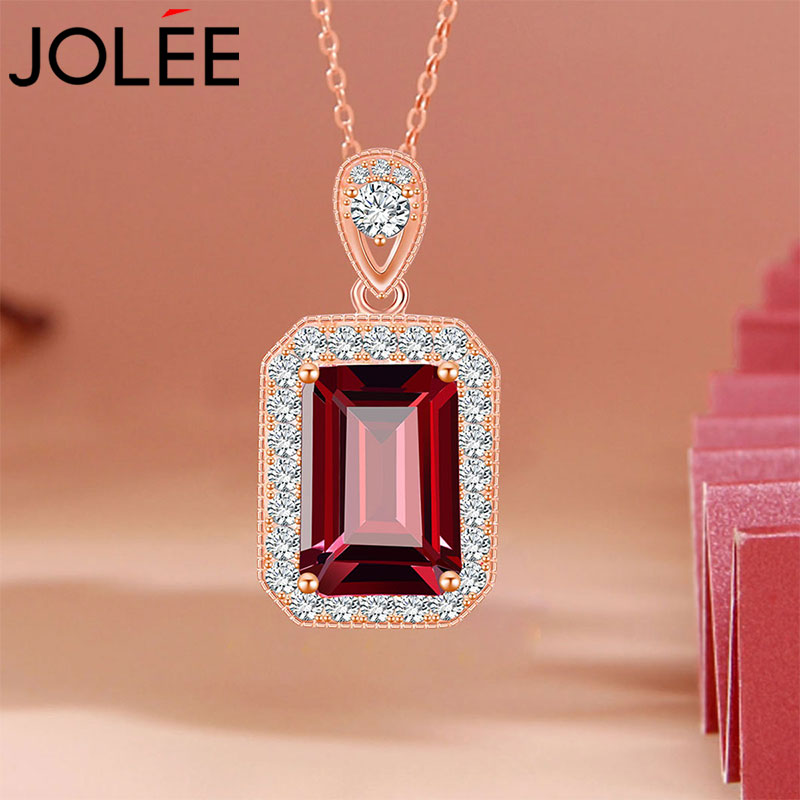 Jolee项链女925银酒红石榴石轻奢时尚彩宝吊坠饰品送女士新年礼物