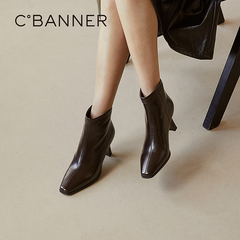 千百度25年秋冬气质百搭瘦瘦靴方尖头法式时装靴女阔腿裤必备鞋