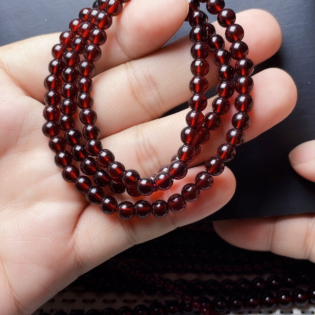 石榴石手链未镶嵌夏*浅5.5MM高品质酒红三圈9A级